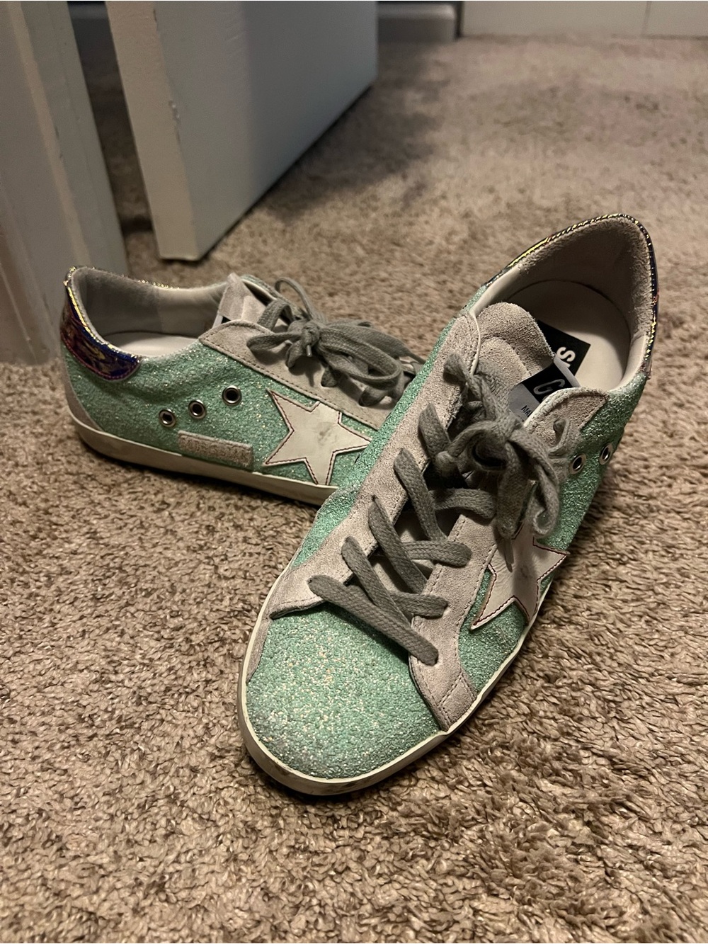 Authentic Golden Goose Glitter Mint Star Low-Top Sneakers - Women